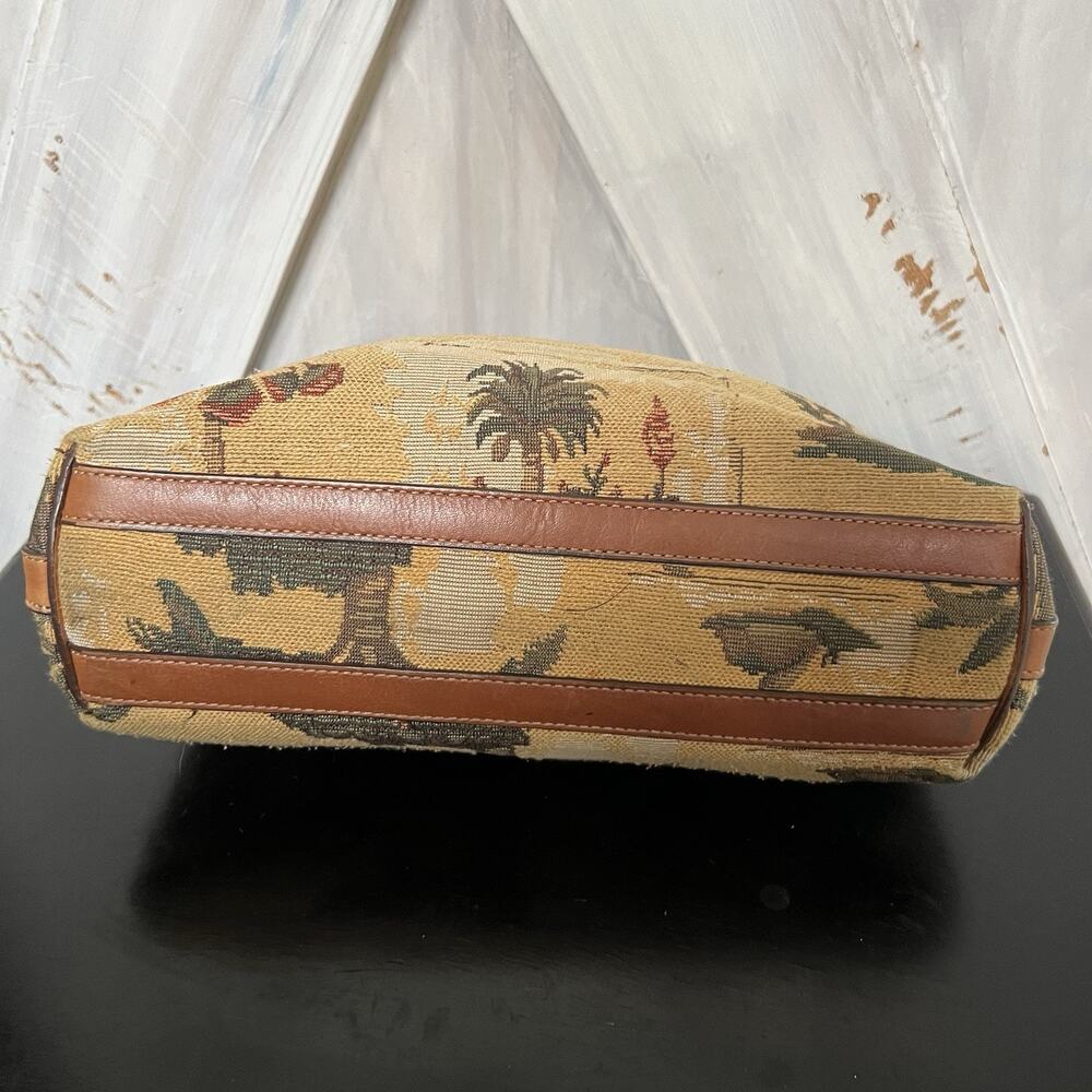 Tommy Bahama Vintage Tapestry Clutch Bag Wooden Handles Palm Print Leather Trim - Picture 7 of 14